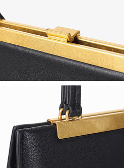 Brief Clasp Lock Leather Top Handle Bag