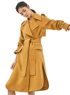 Turn Down Collar Belted Side-slit Trench Coat