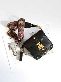 Genuine Leather Rivet Clasp Lock Crossbody Bag