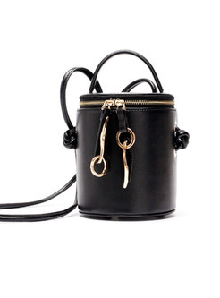 Stylish Cowhide Leather Zipper Barrel Bag