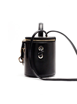 Stylish Cowhide Leather Zipper Barrel Bag