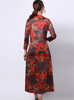 Vintage V-neck Print Improved Cheongsam Dress