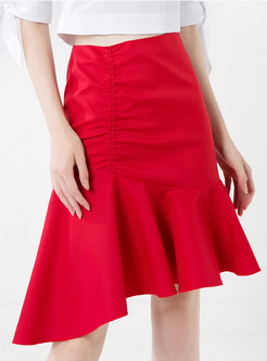 Stylish Solid Color High Waist Irregular Skirt