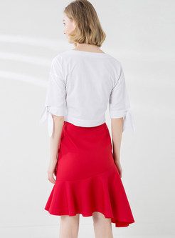 Stylish Solid Color High Waist Irregular Skirt