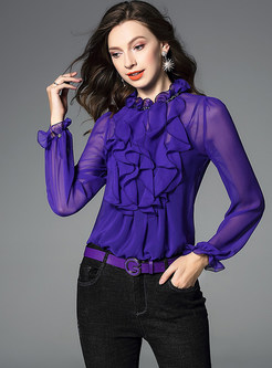 See Through Ruffle Beaded Pullover Blouse