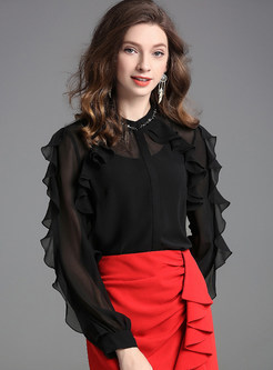 Stylish Standing Collar Single-breasted Blouse
