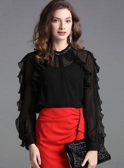 Stylish Standing Collar Single-breasted Blouse