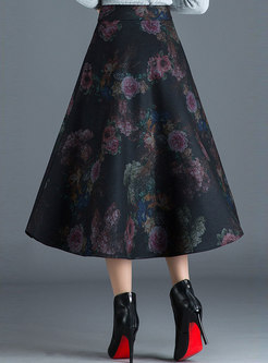 Elegant Print High Waist Hem Skirt