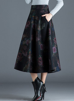 Elegant Print High Waist Hem Skirt