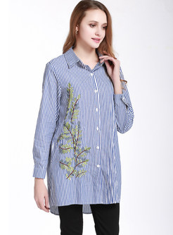 Fashion Lapel Embroidered Loose Blouse