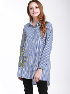 Fashion Lapel Embroidered Loose Blouse