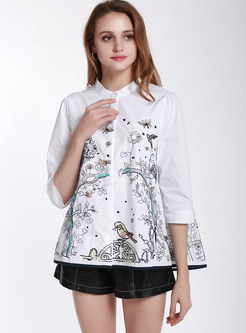Three Quarters Sleeve Embroidered Blouse