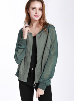 O-neck Long Sleeve Solid Color Thin Coat