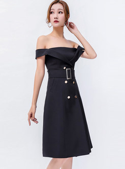 Sexy Slash Neck Double-breasted Party Dress