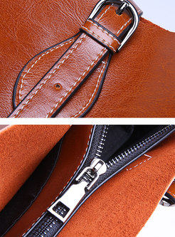 Vintage Cowhide Leather Zipper Tote