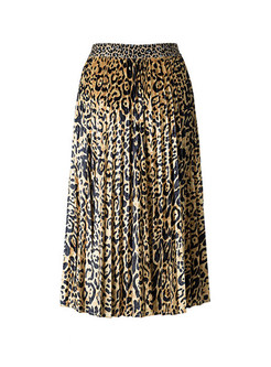 High Waist Leopard Print A Line Pleated Skirt