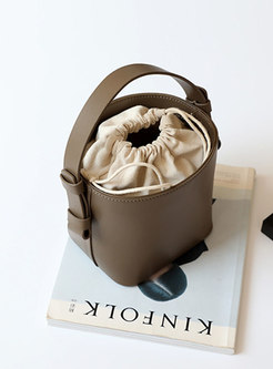 Genuine Leather Solid Color Barrel Bag