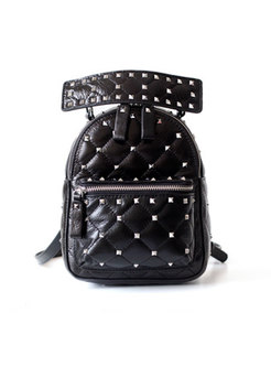 Chic Genuine Leather Rivet Zipper Backpack