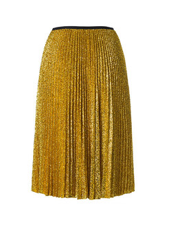 Fashion Elastic Waist Gold Maxi Skirt