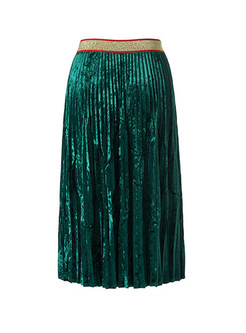 Stylish High Waist Gold Velvet Slim Skirt