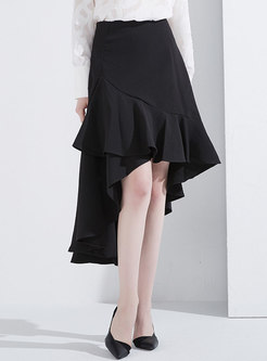 Chic High Waist Asymmetric Falbala Skirt