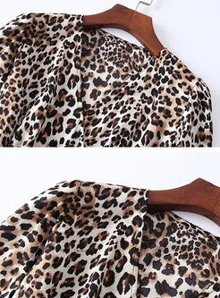 Leopard V-neck Belted Asymmetric Skater Dress