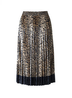 Stylish Gold Velvet Leopard A Line Skirt