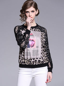 Long Sleeve Leopard Pattern Sweatshirt
