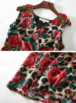 Print V-neck Sleeveless High Waist Beach Maxi Dress