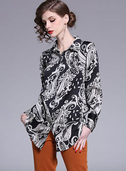 Lapel Single-breasted Print Loose Blouse