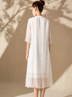 Elegant Splicing Embroidered Asymmetric Shift Dress