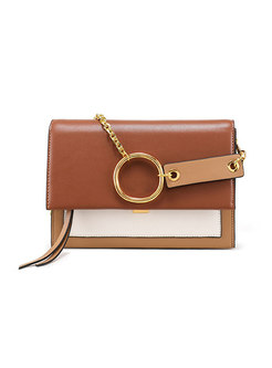 Stylish Color-blocked Cowhide Leather Chain Crossbody Bag