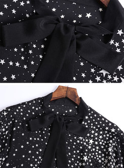 Stars Pattern Lantern Sleeve Bowknot Pullover Blouse
