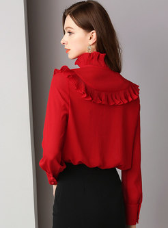 Solid Color Ruffled Collar Pullover Blouse