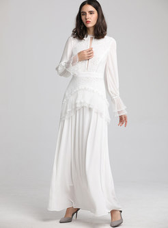 Elegant Flare Sleeve See-though Party Maxi Dress