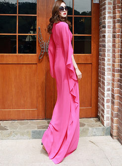 Solid Color V-neck Floor-length Maxi Dress