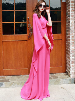 Solid Color V-neck Floor-length Maxi Dress