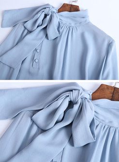 Elegant Stand Collar Bowknot Pullover Blouse