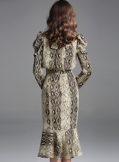 Python pattern Stand Collar Sheath Mermaid Dress