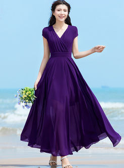 Brief Solid Color Chiffon Beach Maxi Dress