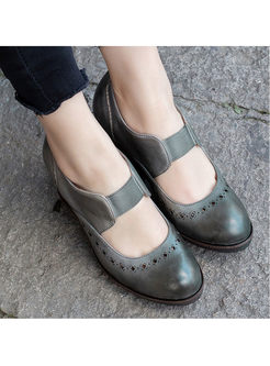 Vintage Square Heel Leather Spring Shoes
