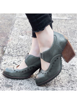 Vintage Square Heel Leather Spring Shoes