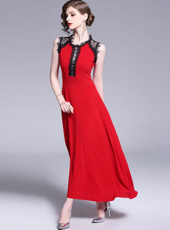Elegant Sleeveless Lace Splicing Cocktail Dress