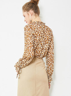 Chic Leopard Flare Sleeve Pullover Blouse