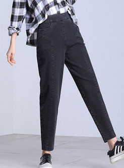 High Waist Solid Color Casual Pants