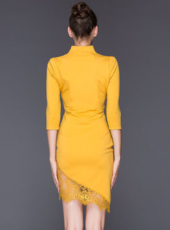 Elegant Lace Patchwork Solid Color Sheath Dress