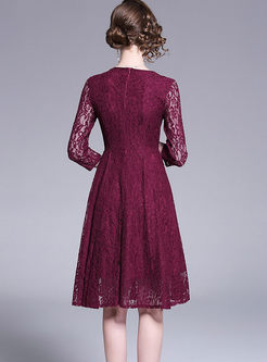 Vintage V-neck Lace Waist A Line Dress