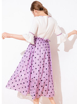 V-neck Flare Sleeve Top & Polka Dot A Line Skirt