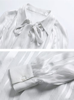 Lapel Bowknot Long Sleeve Silk Blouse