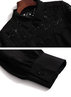 Hollow Out Black Splicing Top & Lace Sheath Skirt